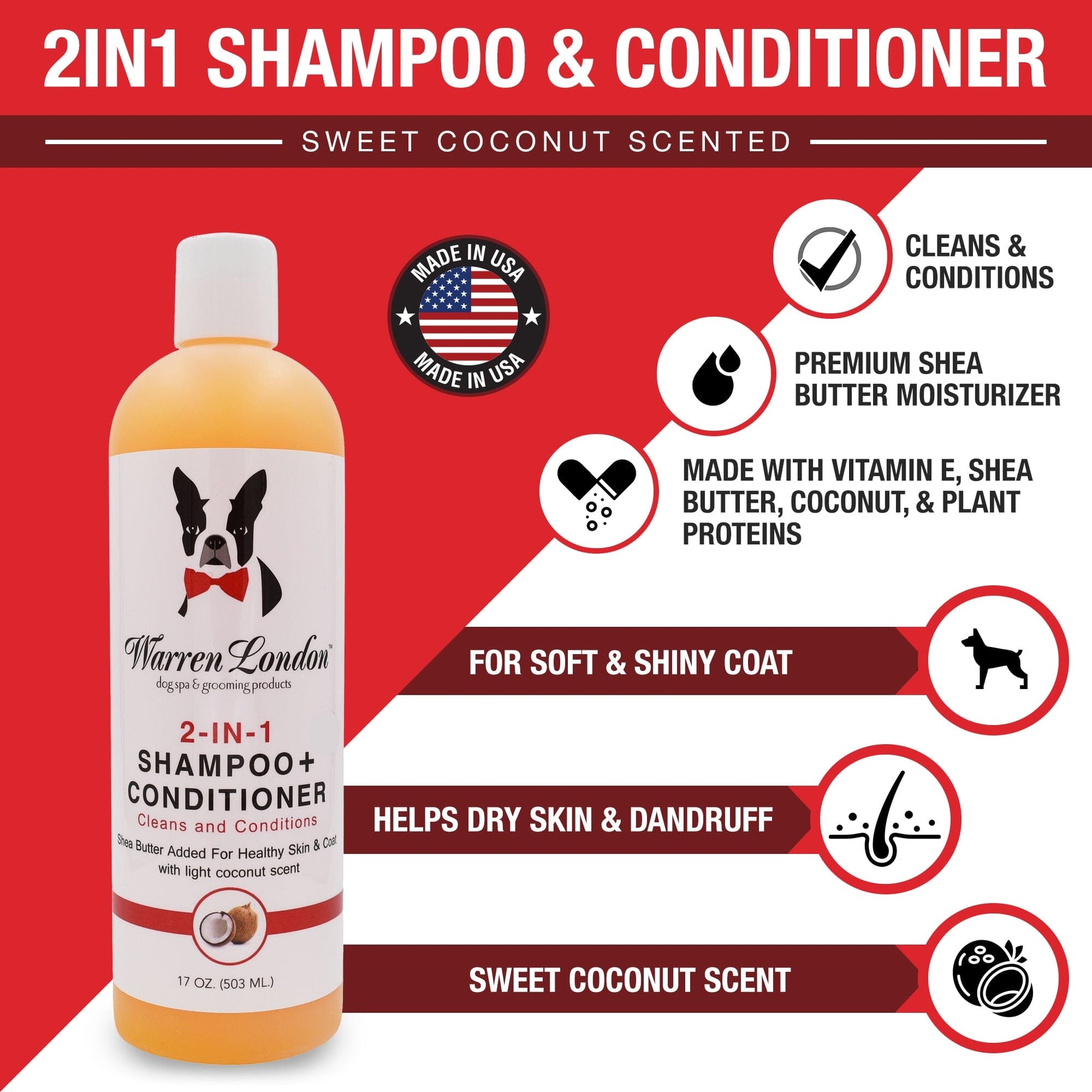 2-in-1 Shampoo + Conditioner - Coconut Scented - Professional Size Grooming Size Product Warren London 