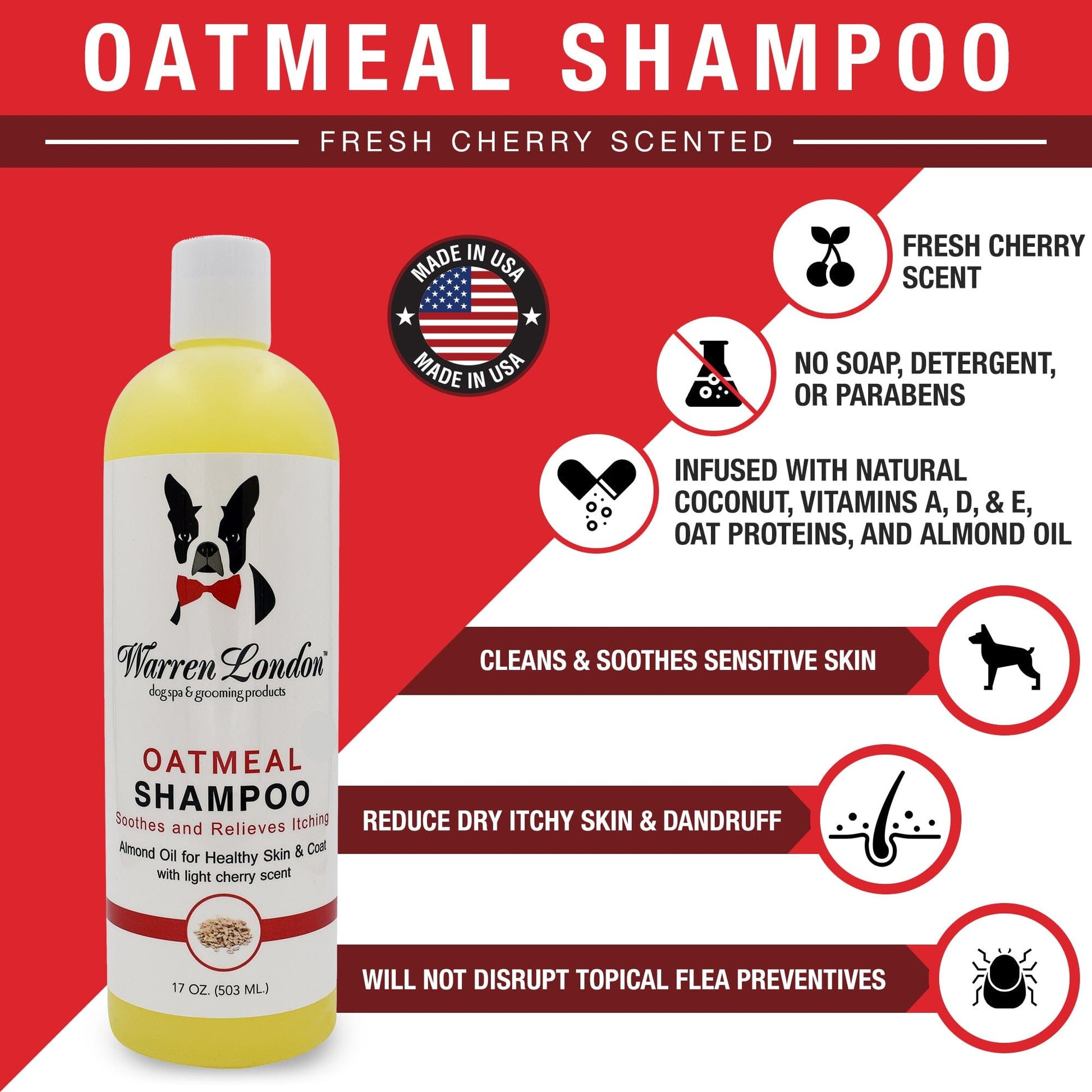 Oatmeal Shampoo - Cherry Scented - Professional Size Grooming Size Product Warren London 
