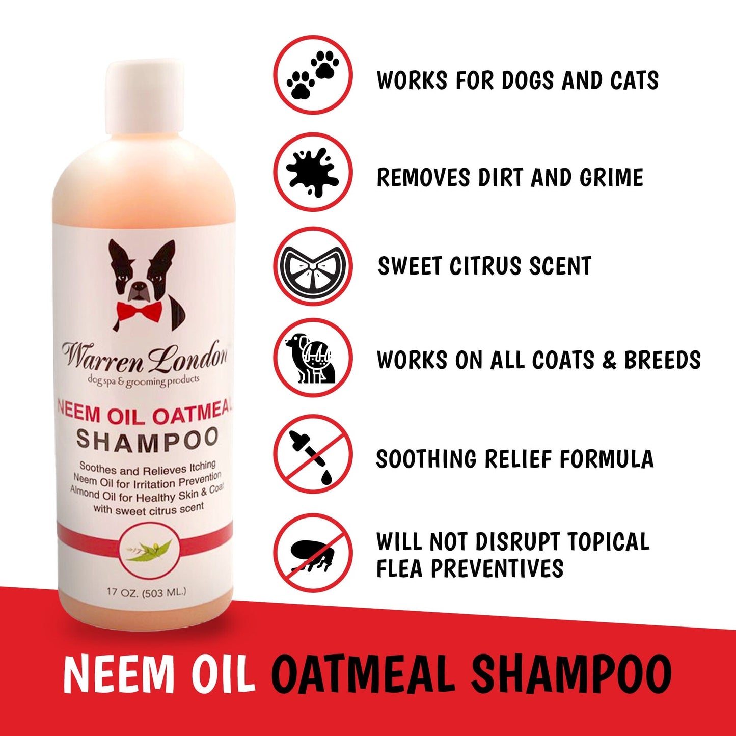 Neem Oil Oatmeal Shampoo - Soothes and Prevents Itching - Professional Size Grooming Size Product Warren London 