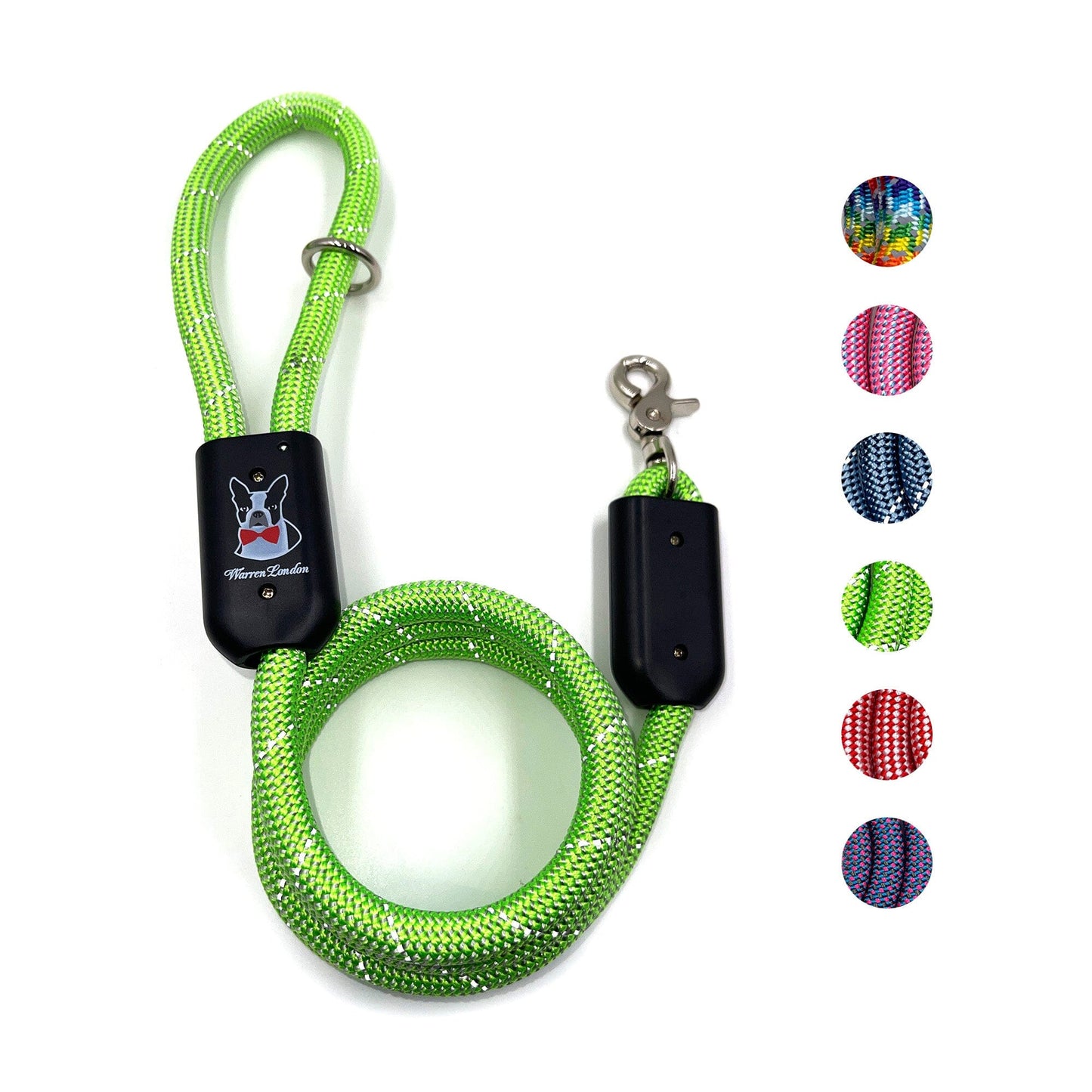 Rope Leash - Green Reflective Leashes, Collars & Accessories Warren London