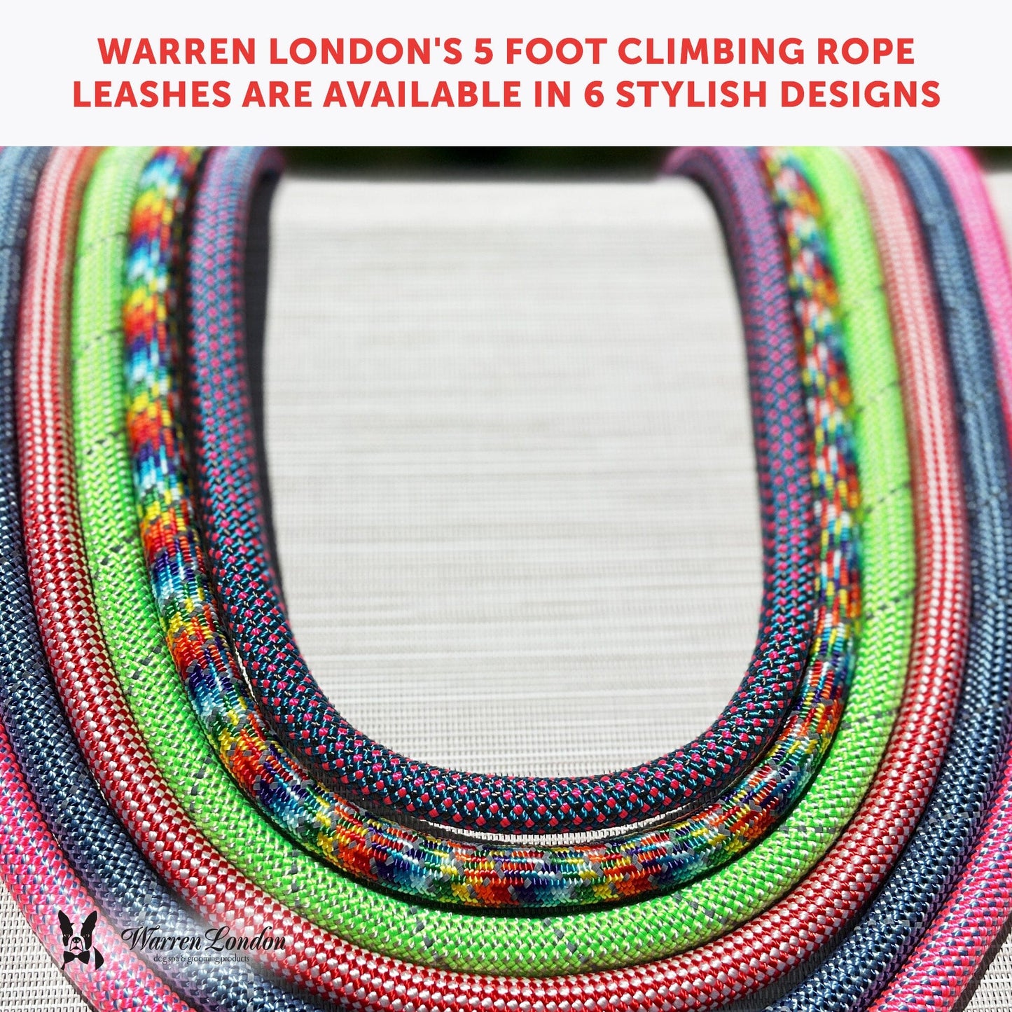 Rope Leash - Rainbow Reflective Leashes, Collars & Accessories Warren London