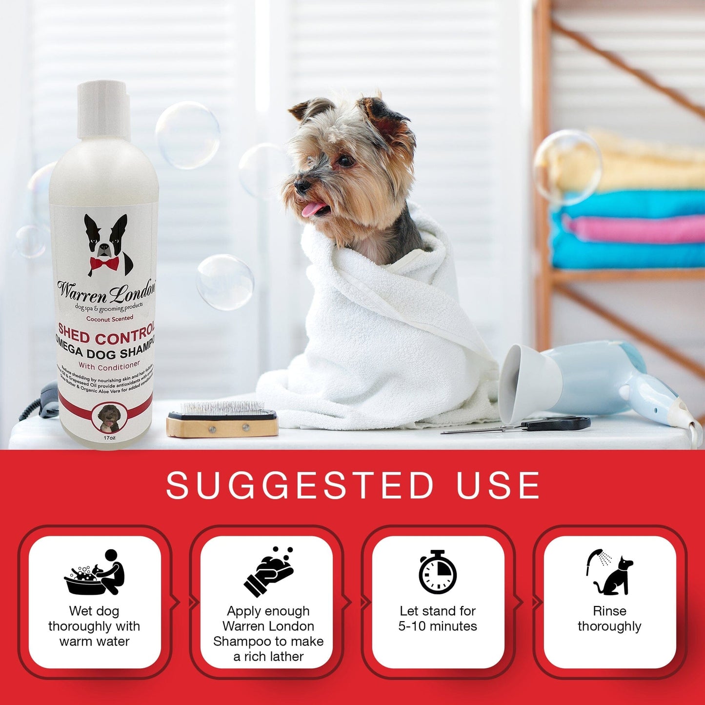 Shed Control Shampoo for Dogs - Professional Size Dog Shampoo Warren London