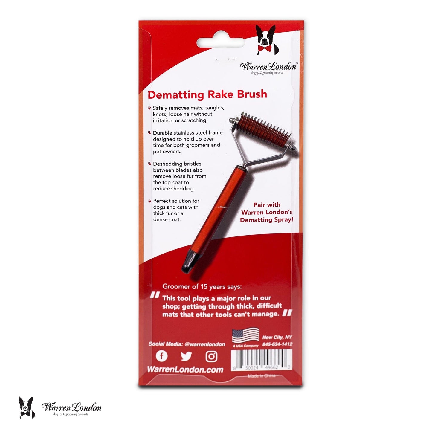 Dematting Rake Brush for Dogs and Cats Pet Combs & Brushes Warren London