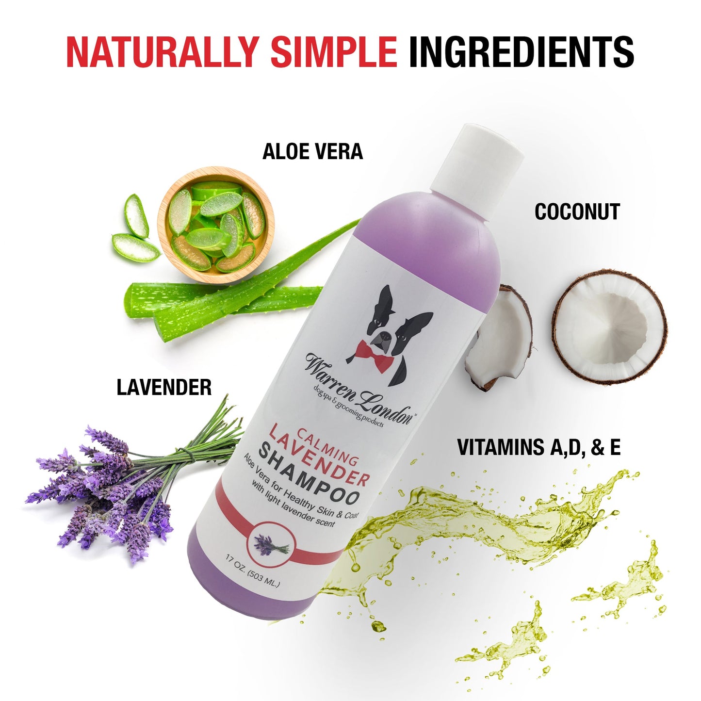Calming Lavender Dog Shampoo w/Aloe Vera & Essential Oils - Professional Size Grooming Size Product Warren London
