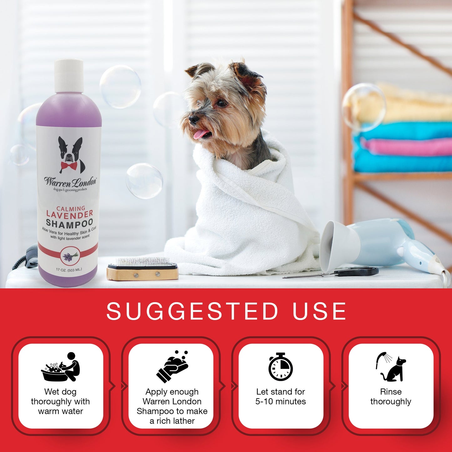 Calming Lavender Dog Shampoo w/Aloe Vera & Essential Oils Dog Shampoo Warren London