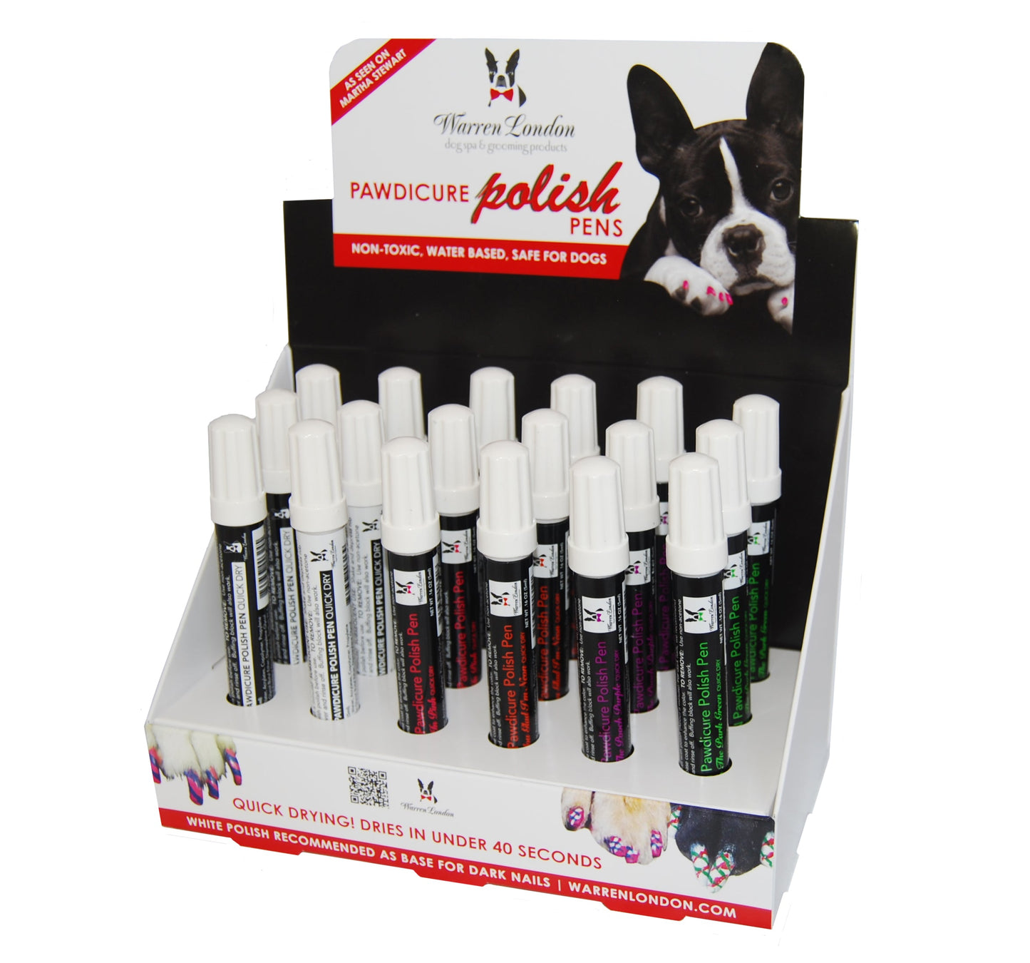 Cardboard Dog Nail Polish Pen Display Plus 18 Polish Pens Dog Nail Polish Warren London Neon Colors - N. Pink N. Purple N. Green N. Orange Silver Gold