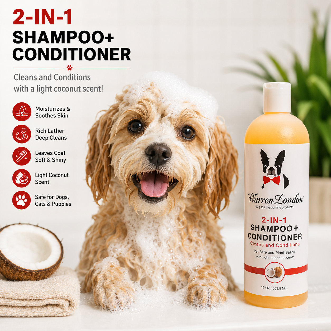 2-in-1 Shampoo + Conditioner - Coconut Scented - Professional Size
