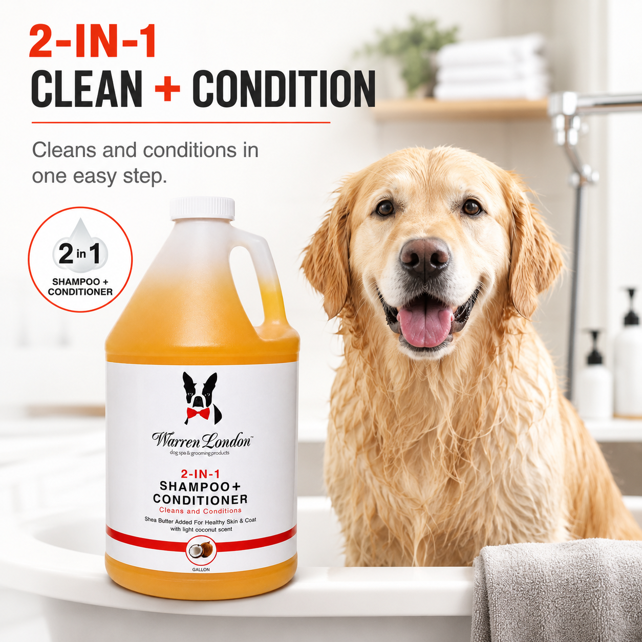 2-in-1 Shampoo + Conditioner - Coconut Scented - Professional Size