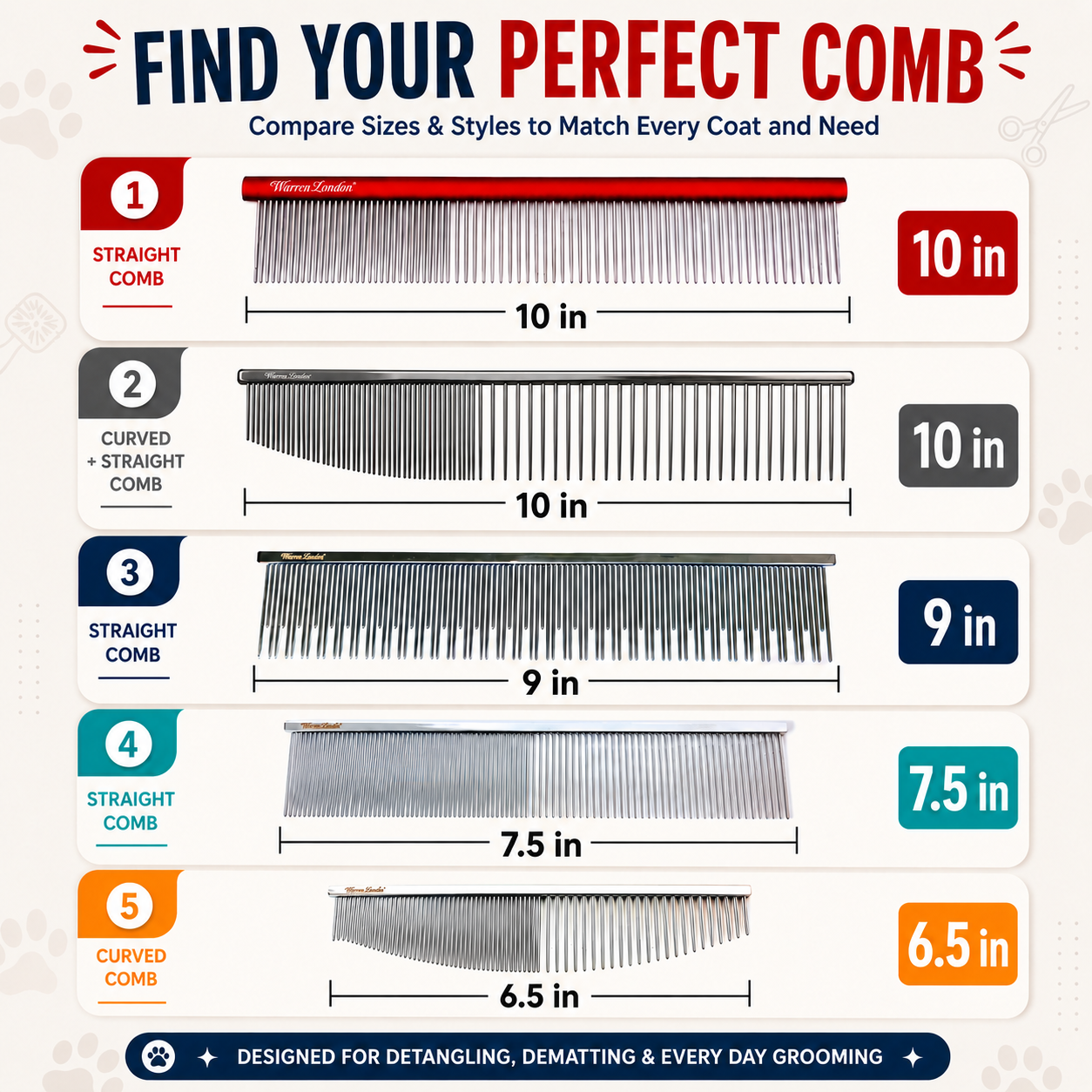 Contour Curve Copper Dog Grooming Comb 10'