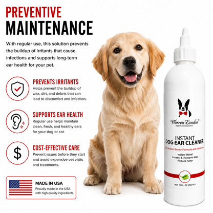 Instant Ear Cleaner For Dogs 4 oz or 12 oz - Removes Wax and Odor