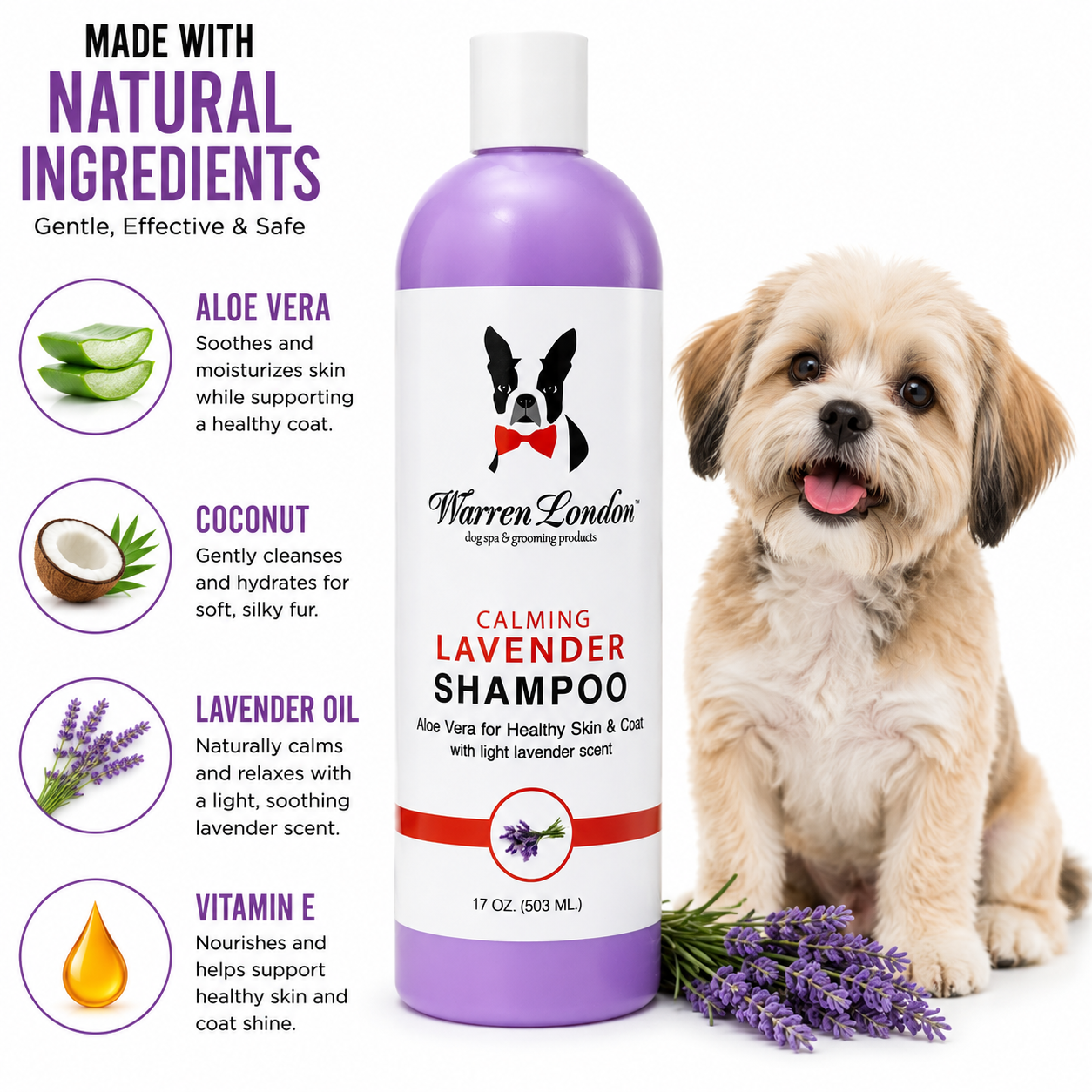 Calming Lavender Dog Shampoo w/Aloe Vera & Essential Oils