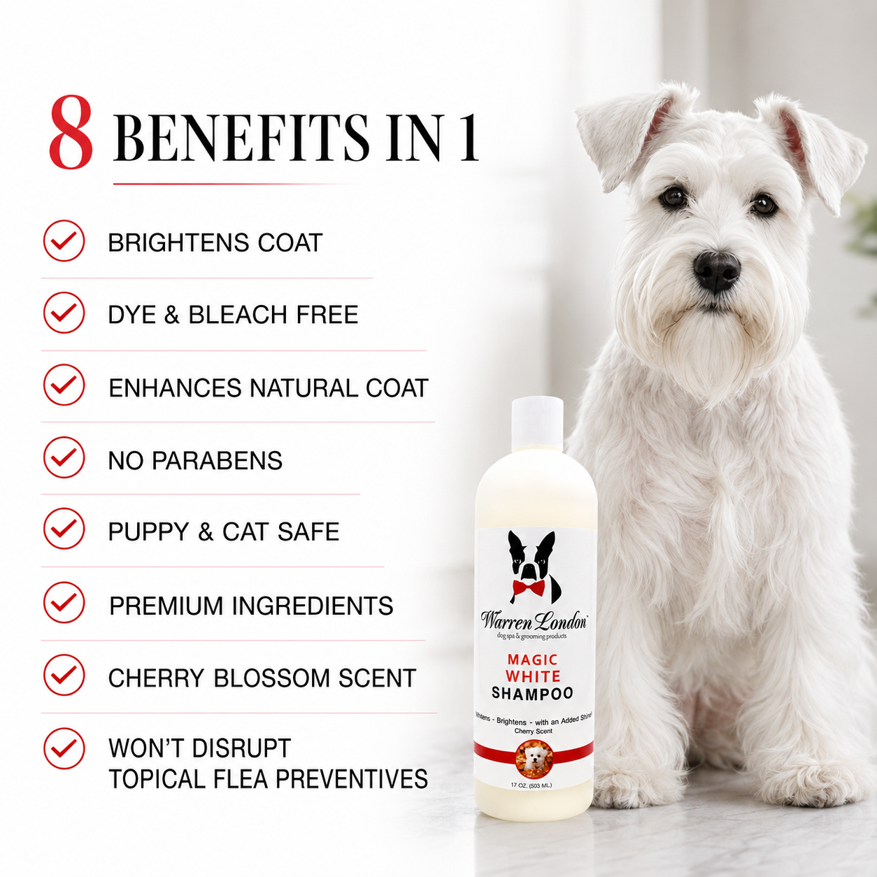 Magic White Brightening Dog Shampoo - Cherry Scented - 17oz