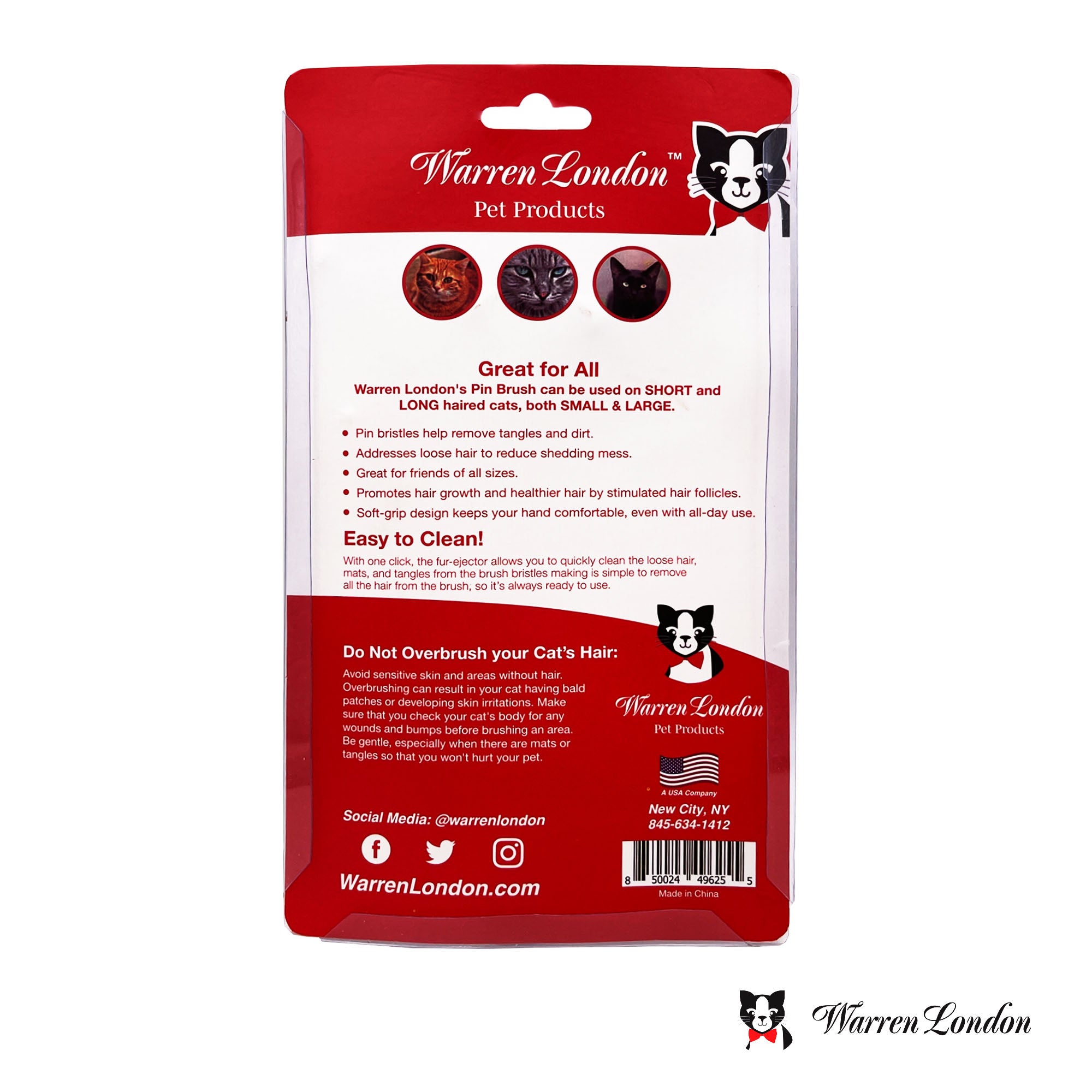 Cat De-Tangling Pin Brush for Grooming & Shedding Cat Supplies Warren London 
