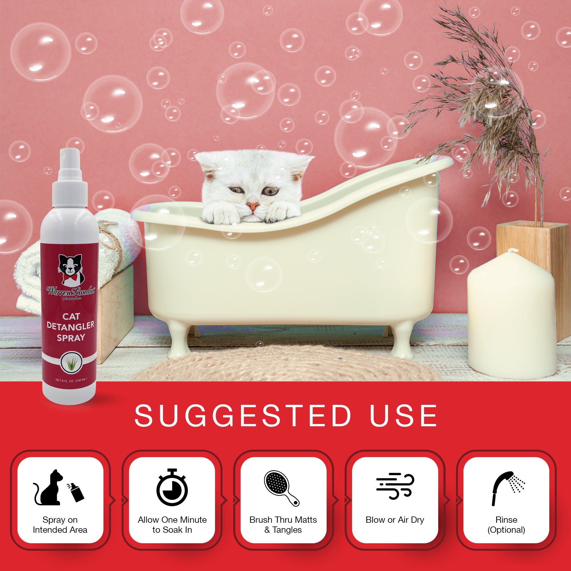 Cat Detangler Spray - Unscented Cat Supplies Warren London 
