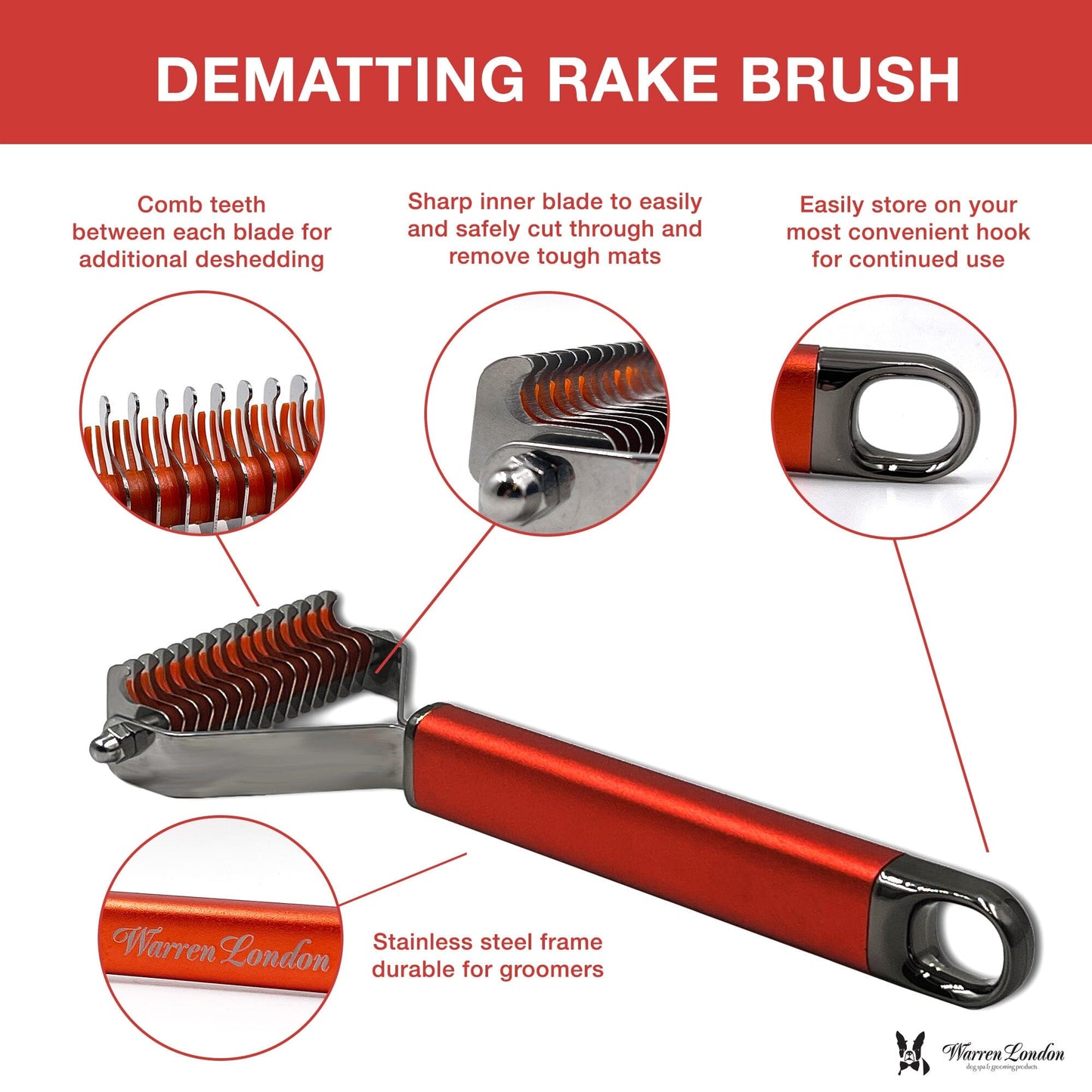 Dematting Rake Brush for Dogs and Cats Pet Combs & Brushes Warren London 