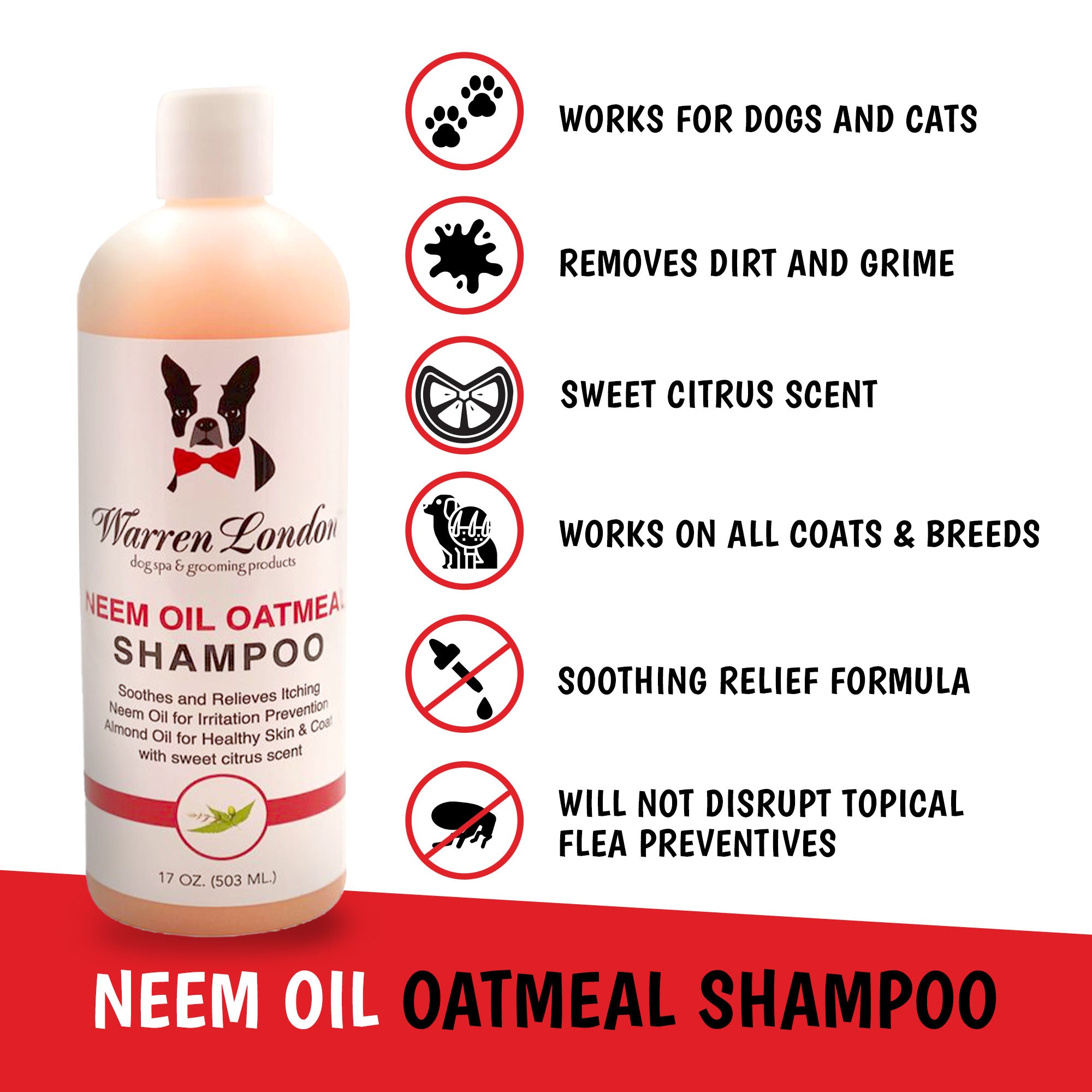 Neem Oil Oatmeal Shampoo - Soothes & Relieves Itching - Insect Repellant Dog Shampoo Warren London 