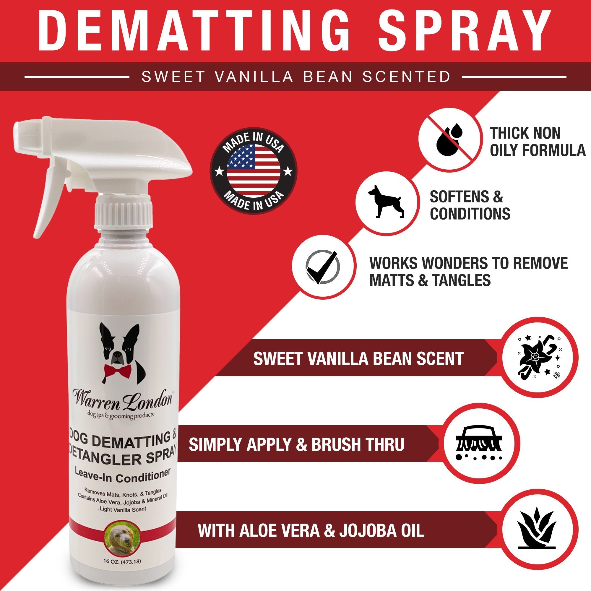 Dog De-matting and Detangler Spray - Leave-In Conditioner Spa Product Warren London 