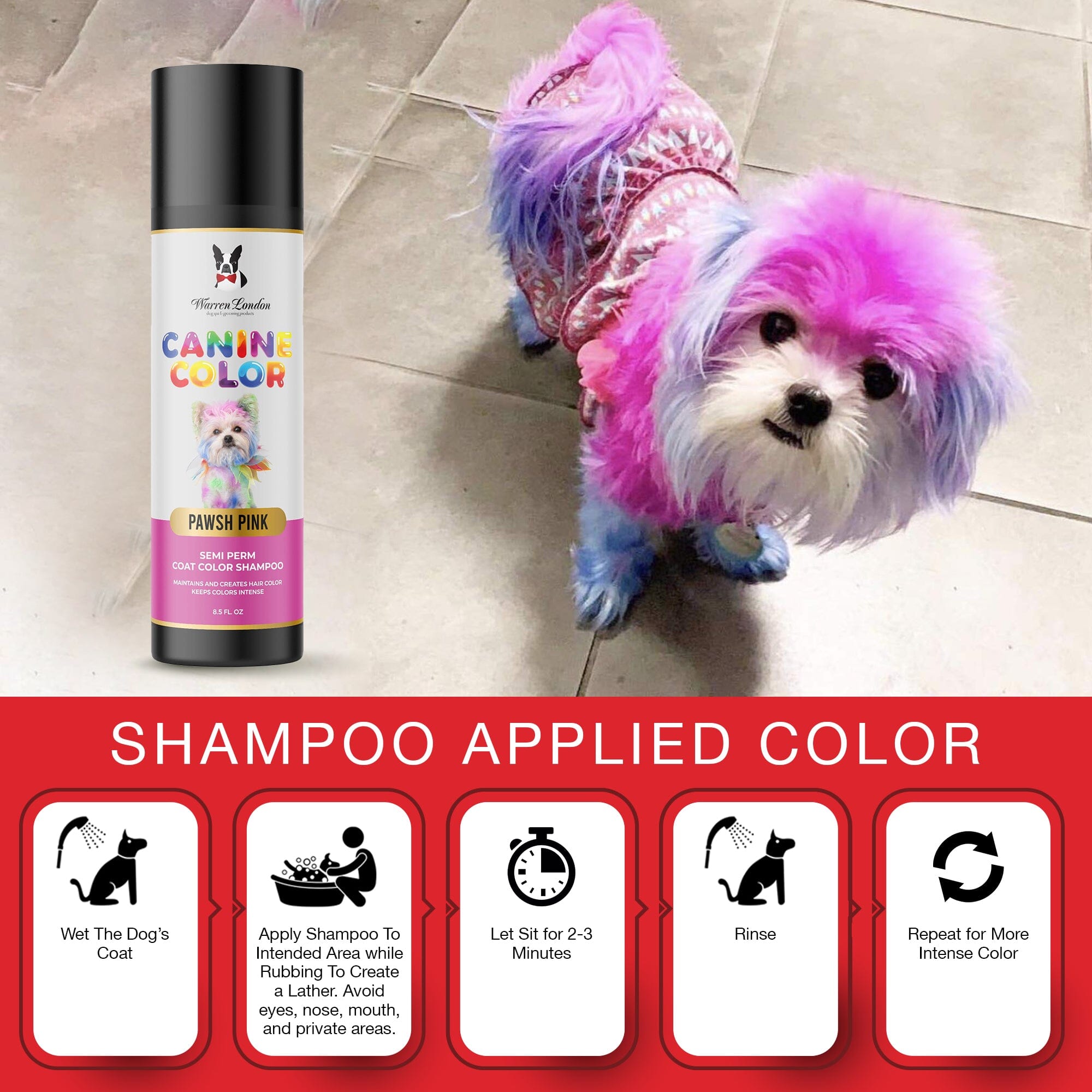 Canine Color Semi Perm Coat Color Shampoo for Dogs Spa Product Warren London 