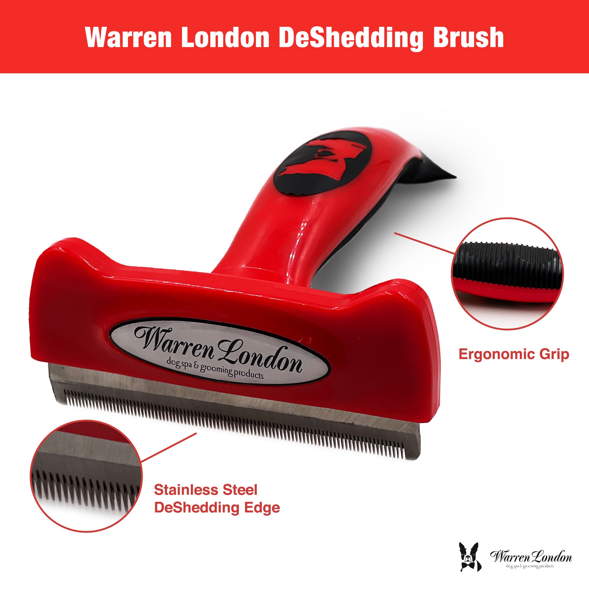 De-Shedding Dog Brush for Short Hair (<1") Leashes, Collars & Accessories Warren London 